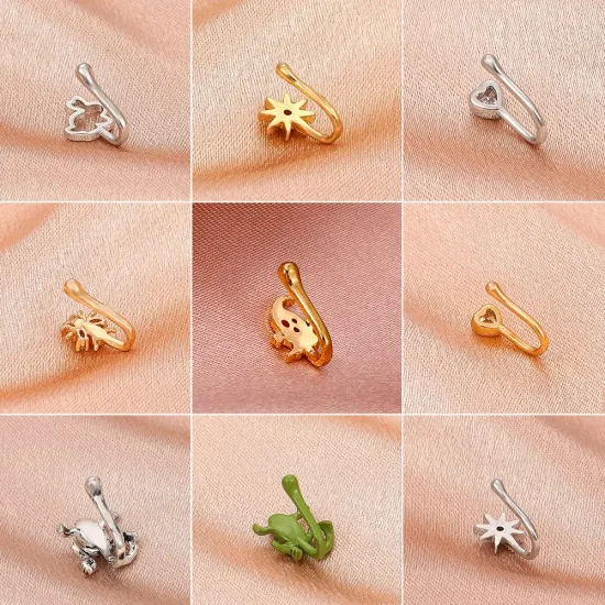 Conjunto de anillos de nariz falsos con forma de U, a la moda, con barrena, Ballet y pájaro