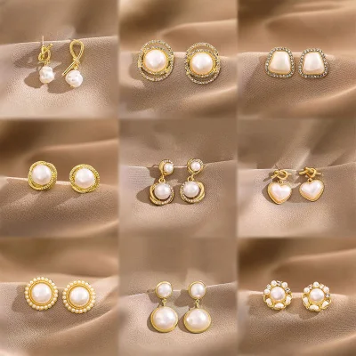 Pendientes con diseño de perlas de imitación de estilo moderno, joyería exquisita y portátil