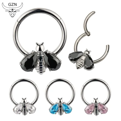 Gzn ASTM F136-Piercing de titanio para el cuerpo, joyería interna de 16g, anillos para la nariz, abeja con alas de piedra de ópalo, pendientes superiores